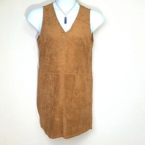 YAYA Dress micro poly suede tan brown sheath mini EUC Vintage
